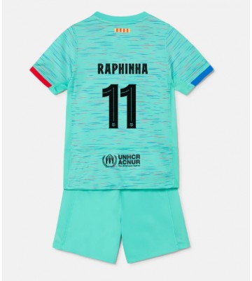 Lacne Dětský Futbalové dres Barcelona Raphinha Belloli #11 2023-24 Krátky Rukáv - Tretina (+ trenírky)